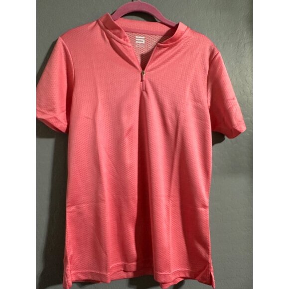 Zip-Up Collar Pink Short Sleeve Shirt By Three Sixty Six NWT - Picture 1 of 5